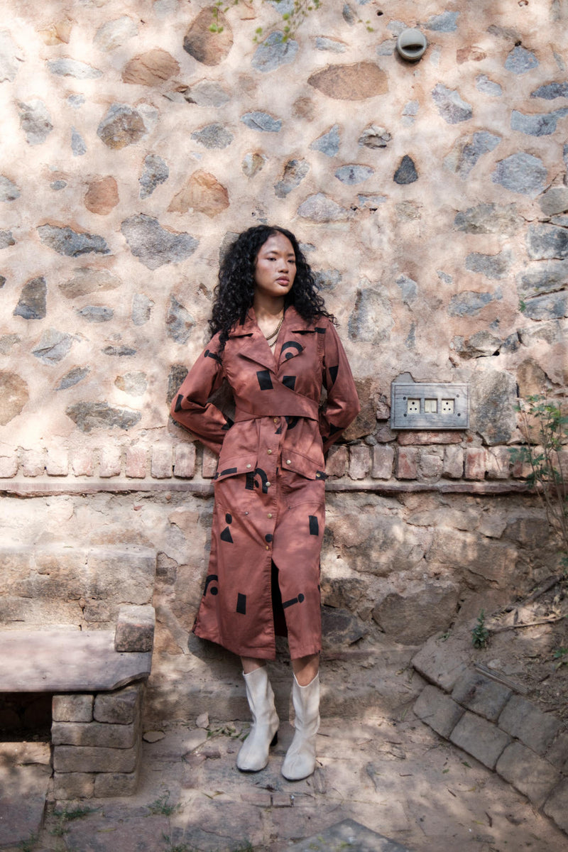 Copenhagen Trench-Copper Triangle Printed cotton by The Terra Tribe for women in Singapore