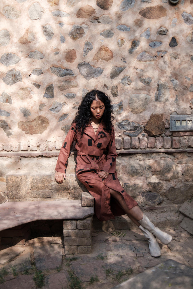 Copenhagen Trench-Copper Triangle Printed cotton by The Terra Tribe for women in Singapore