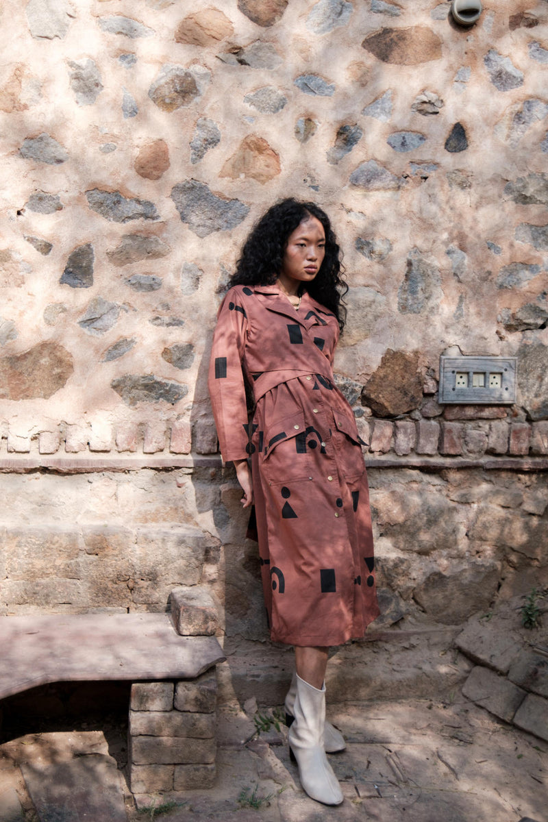 Copenhagen Trench-Copper Triangle Printed cotton by The Terra Tribe for women in Singapore