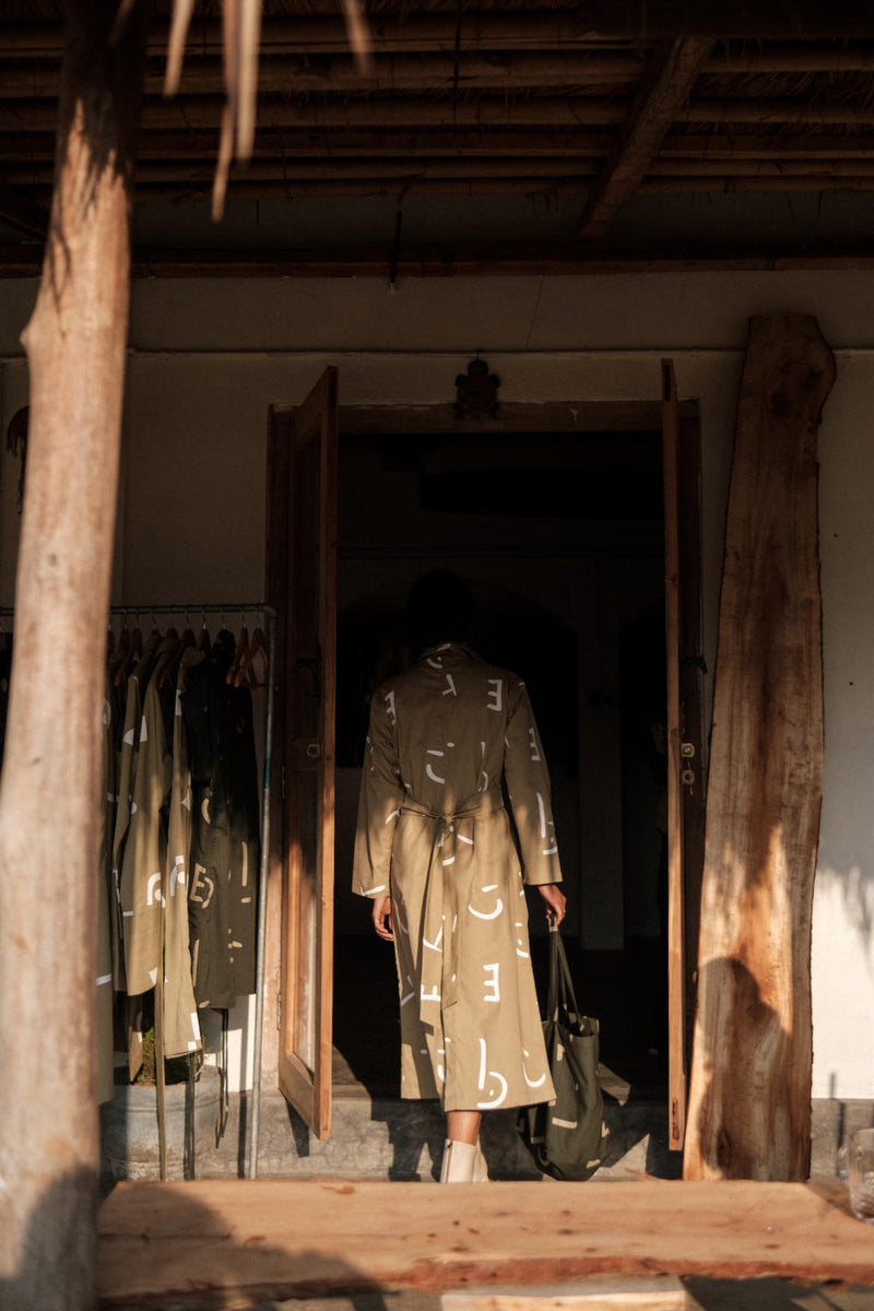 Copenhagen Trench-Khaki Line Printed cotton by The Terra Tribe for women in Singapore