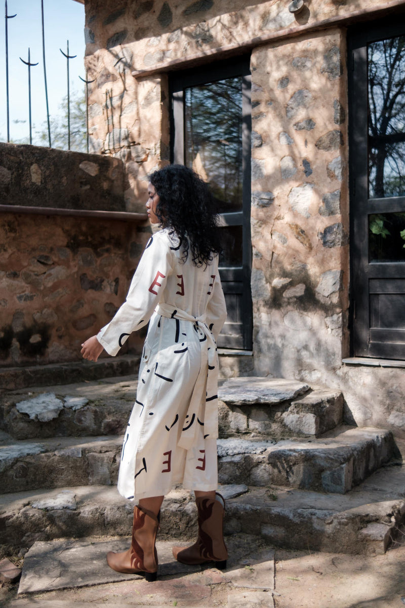 Copenhagen Trench-Ecru Line Printed cotton by The Terra Tribe in ecru color for women in Singapore