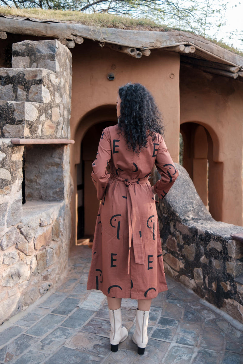 Copenhagen Trench-Copper Line Printed cotton by The Terra Tribe for women in Singapore
