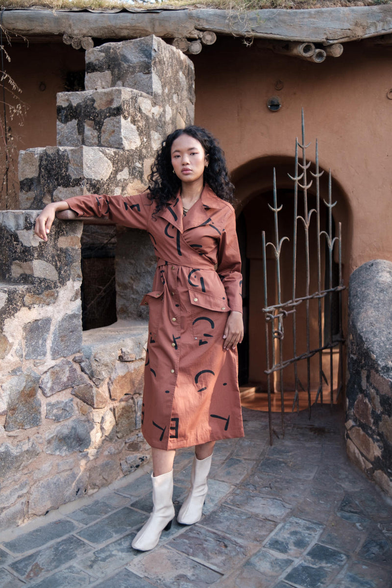 Copenhagen Trench-Copper Line Printed cotton by The Terra Tribe for women in Singapore