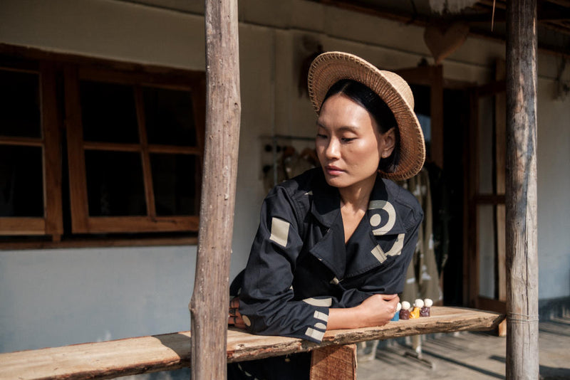 Copenhagen Trench-Black Triangle Printed cotton by The Terra Tribe in black color for women in Singapore