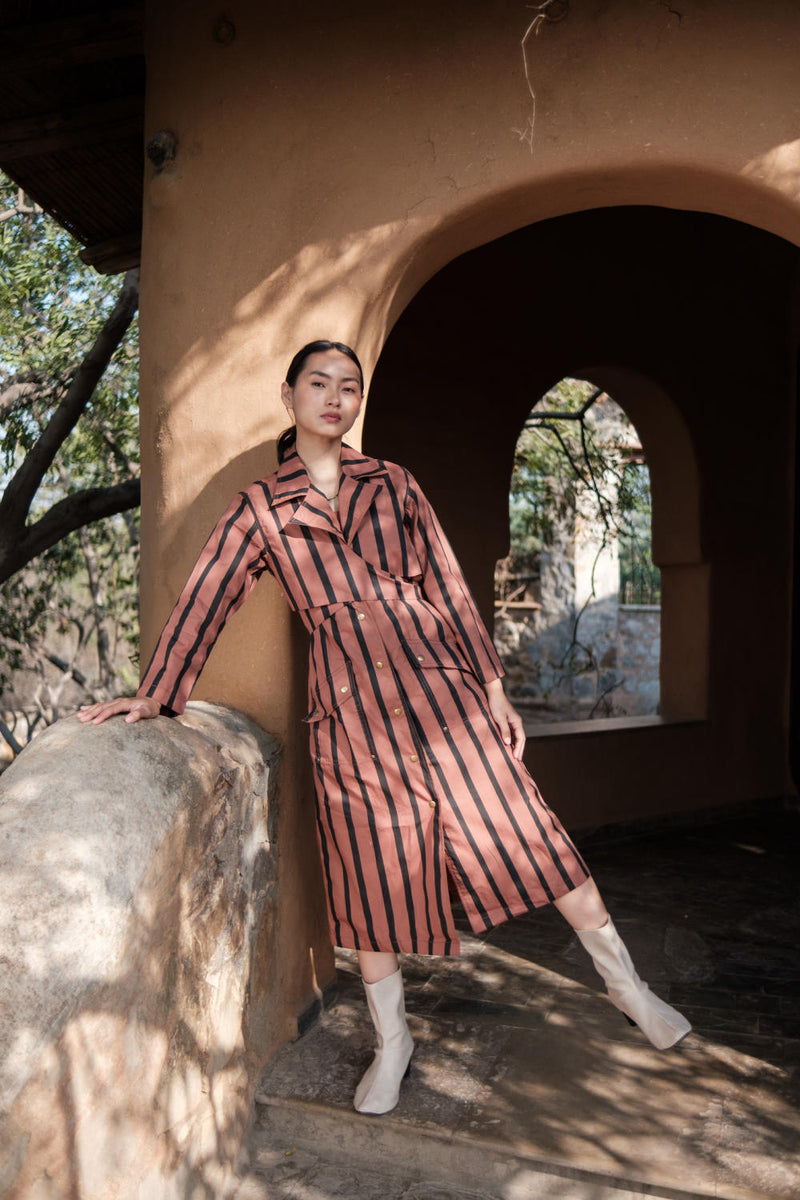 Copenhagen Trench-Copper Stripes cotton by The Terra Tribe for women in Singapore