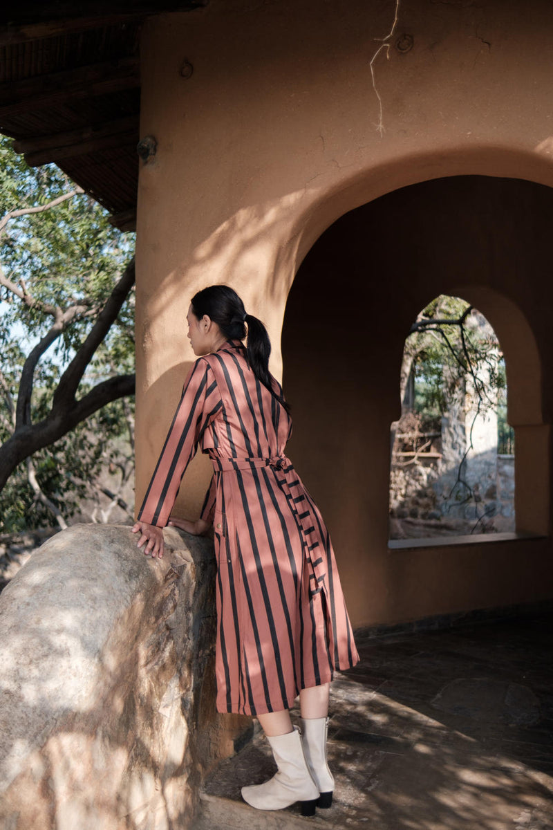 Copenhagen Trench-Copper Stripes cotton by The Terra Tribe for women in Singapore