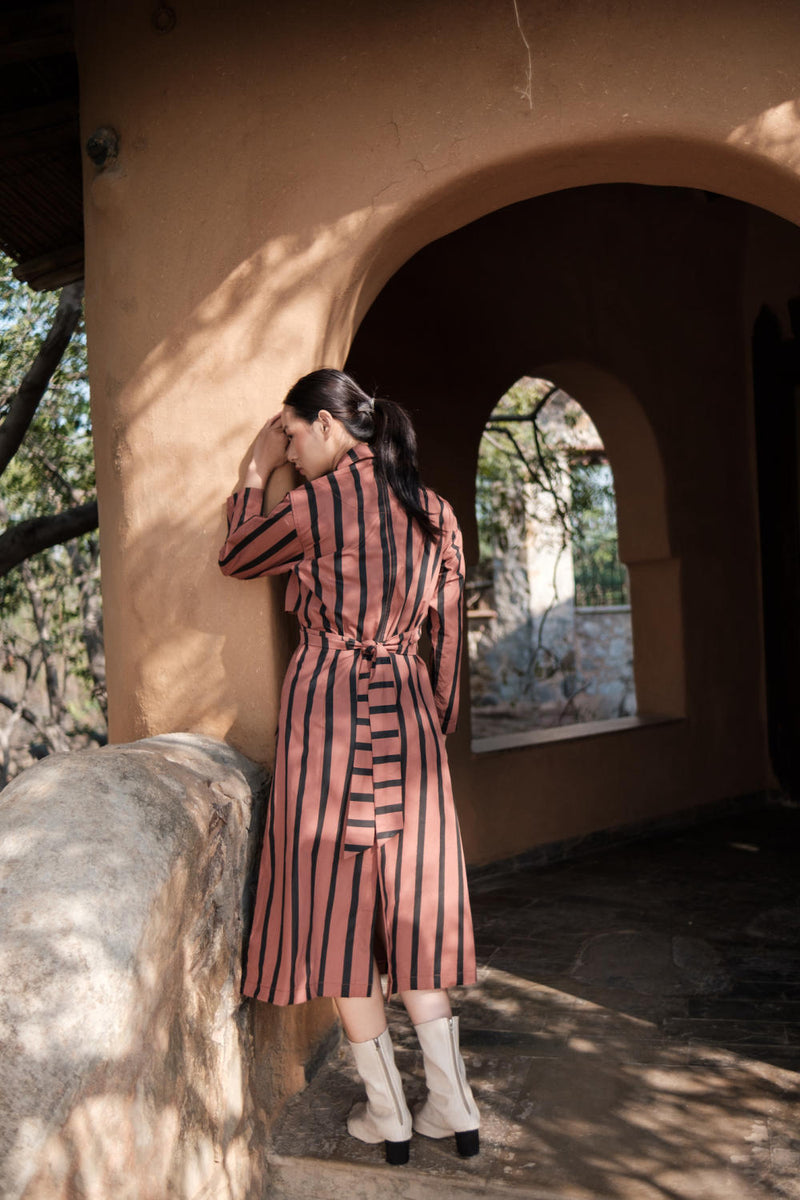 Copenhagen Trench-Copper Stripes cotton by The Terra Tribe for women in Singapore