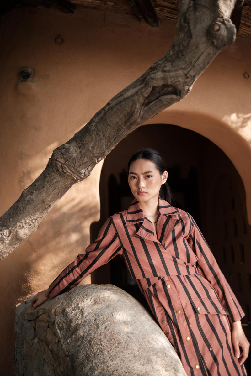 Copenhagen Trench-Copper Stripes cotton by The Terra Tribe for women in Singapore