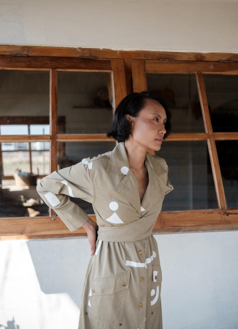 Copenhagen Trench-Khaki Triangle Printed cotton by The Terra Tribe for women in Singapore