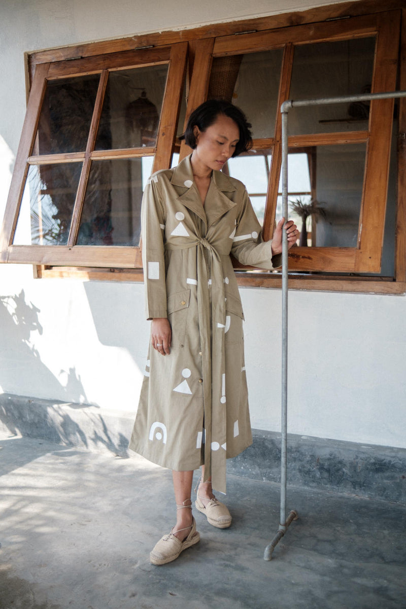 Copenhagen Trench-Khaki Triangle Printed cotton by The Terra Tribe for women in Singapore