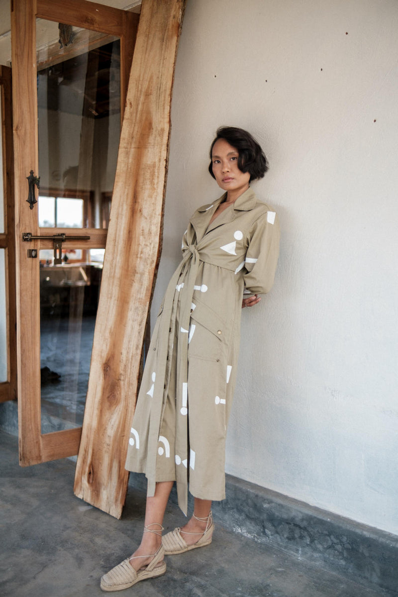Copenhagen Trench-Khaki Triangle Printed cotton by The Terra Tribe for women in Singapore