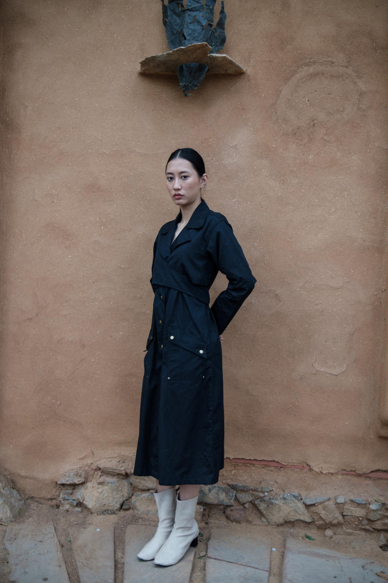Copenhagen Trench-Black cotton by The Terra Tribe in black color for women in Singapore