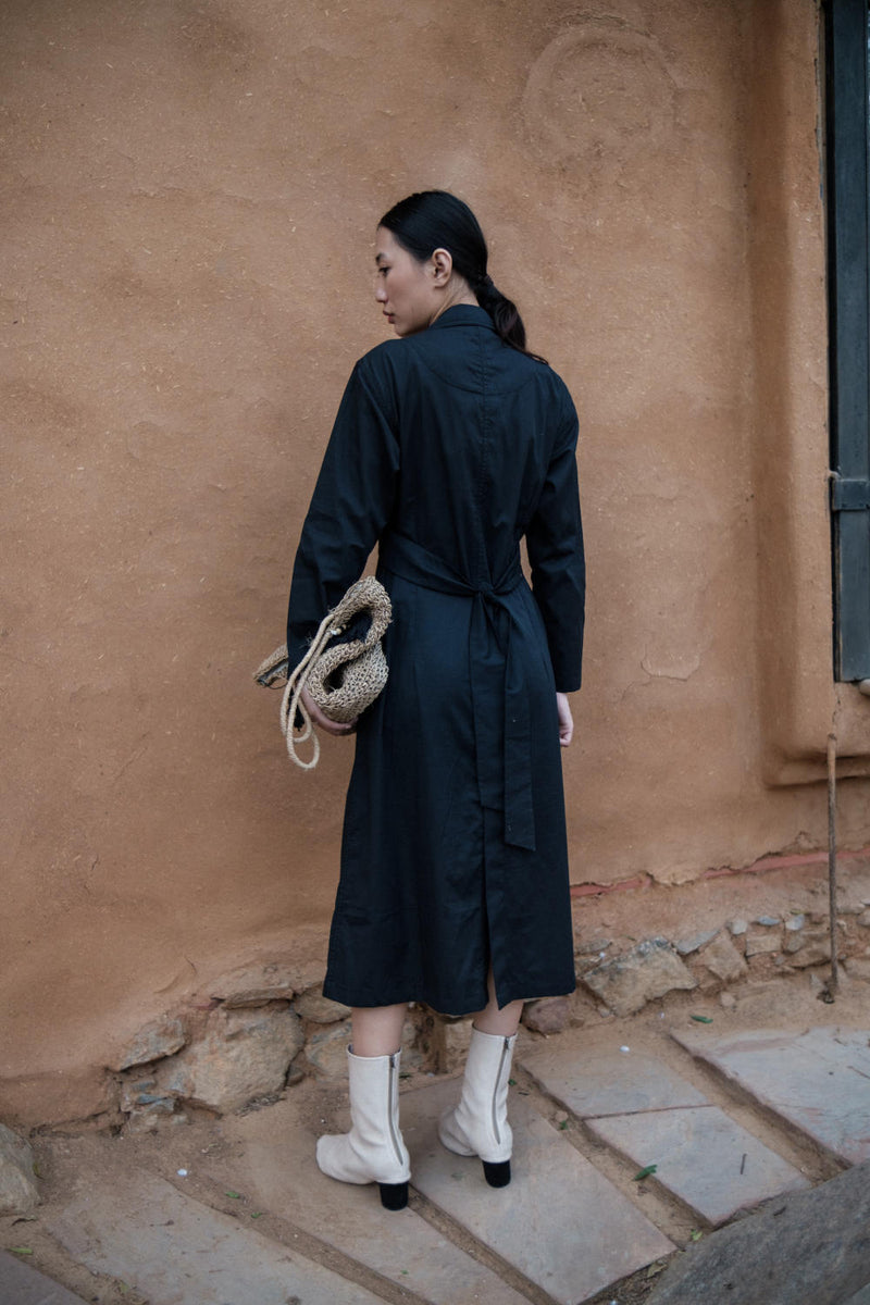 Copenhagen Trench-Black cotton by The Terra Tribe in black color for women in Singapore
