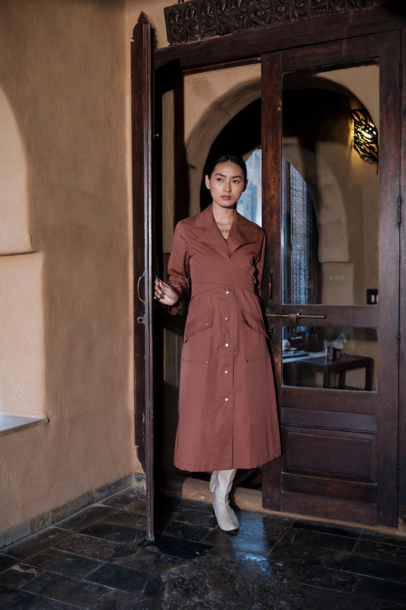 Copenhagen Trench-Copper cotton by The Terra Tribe for women in Singapore