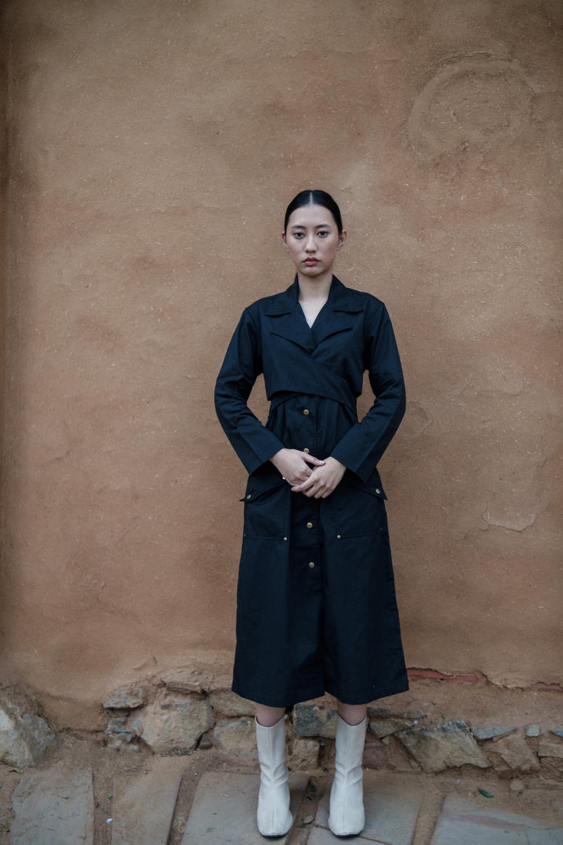 Copenhagen Trench-Black cotton by The Terra Tribe in black color for women in Singapore