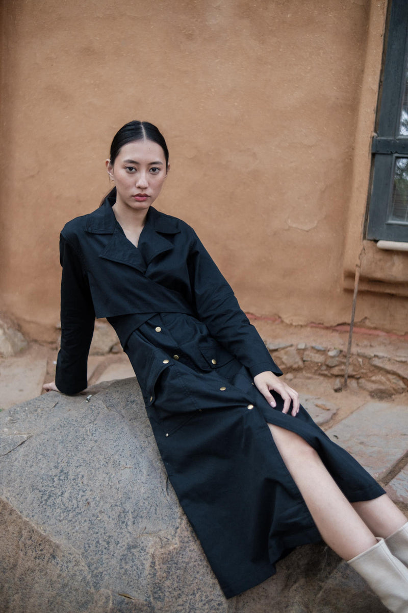 Copenhagen Trench-Black cotton by The Terra Tribe in black color for women in Singapore
