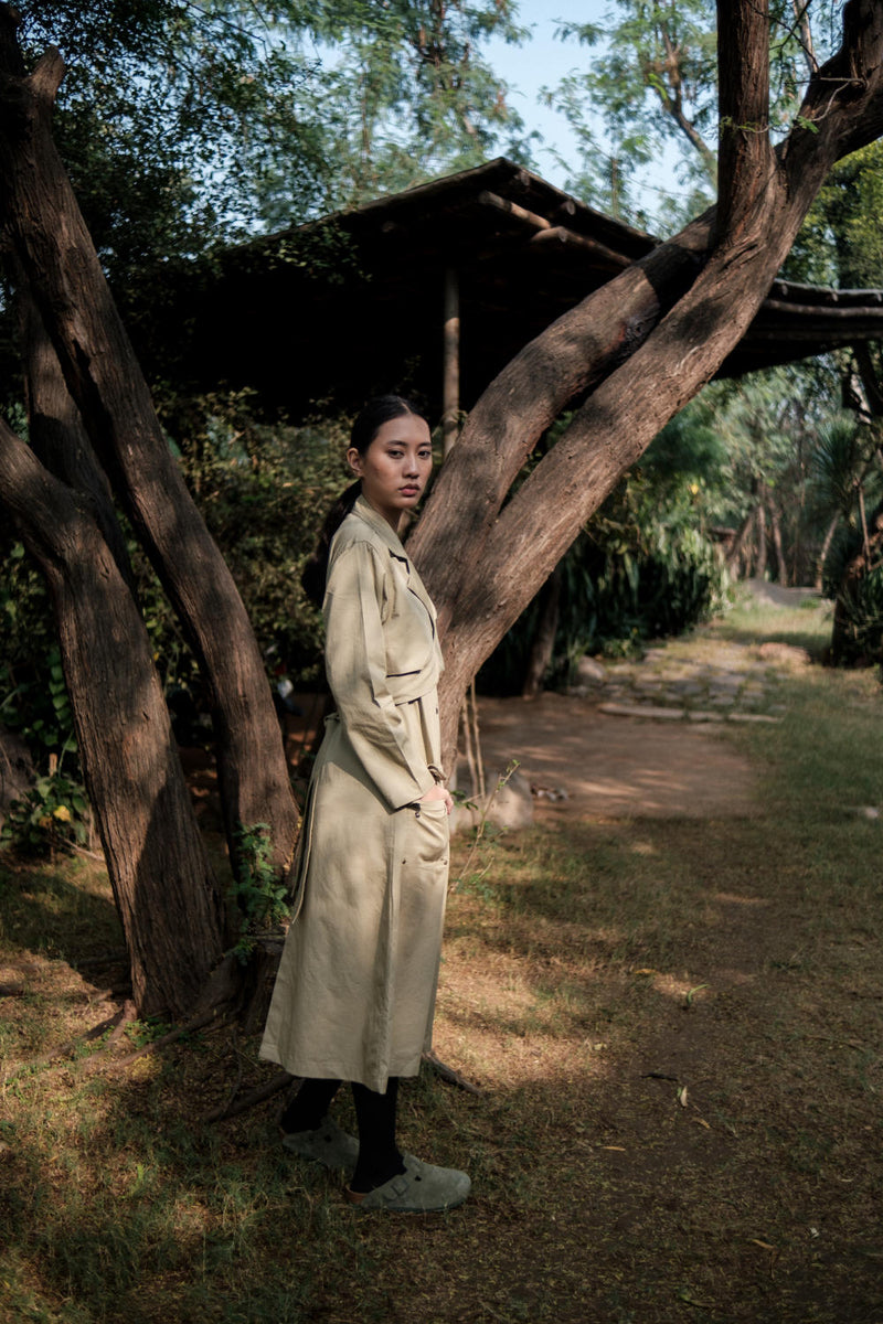 Copenhagen Trench-Khaki cotton by The Terra Tribe for women in Singapore