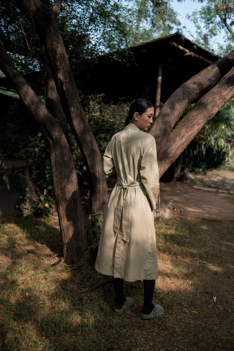 Copenhagen Trench-Khaki cotton by The Terra Tribe for women in Singapore