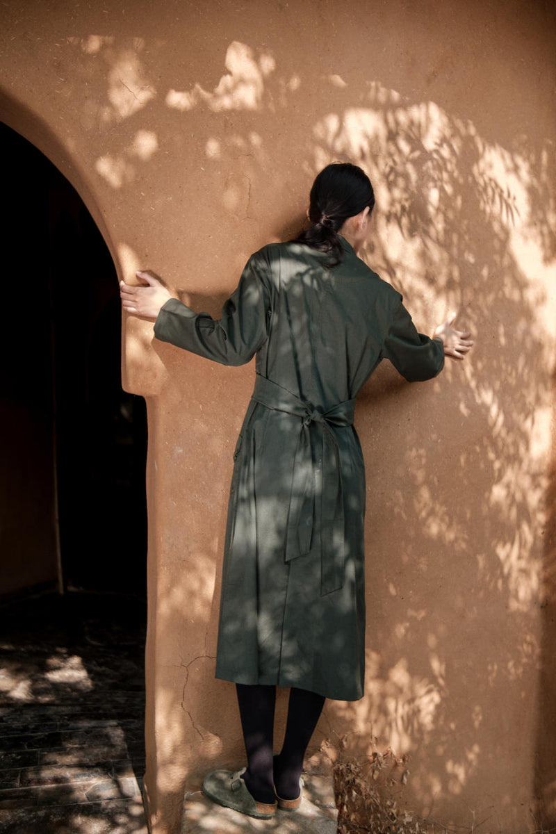 Copenhagen Trench-Deep Green cotton by The Terra Tribe in green color for women in Singapore