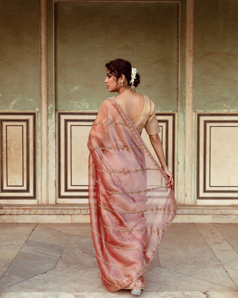 Rust Tissue Silk Embroidered Sari silk Buy Rust Tissue Silk Embroidered Sari from C&W | Saree for Women by Maison Shefali in rust color for women in Singapore