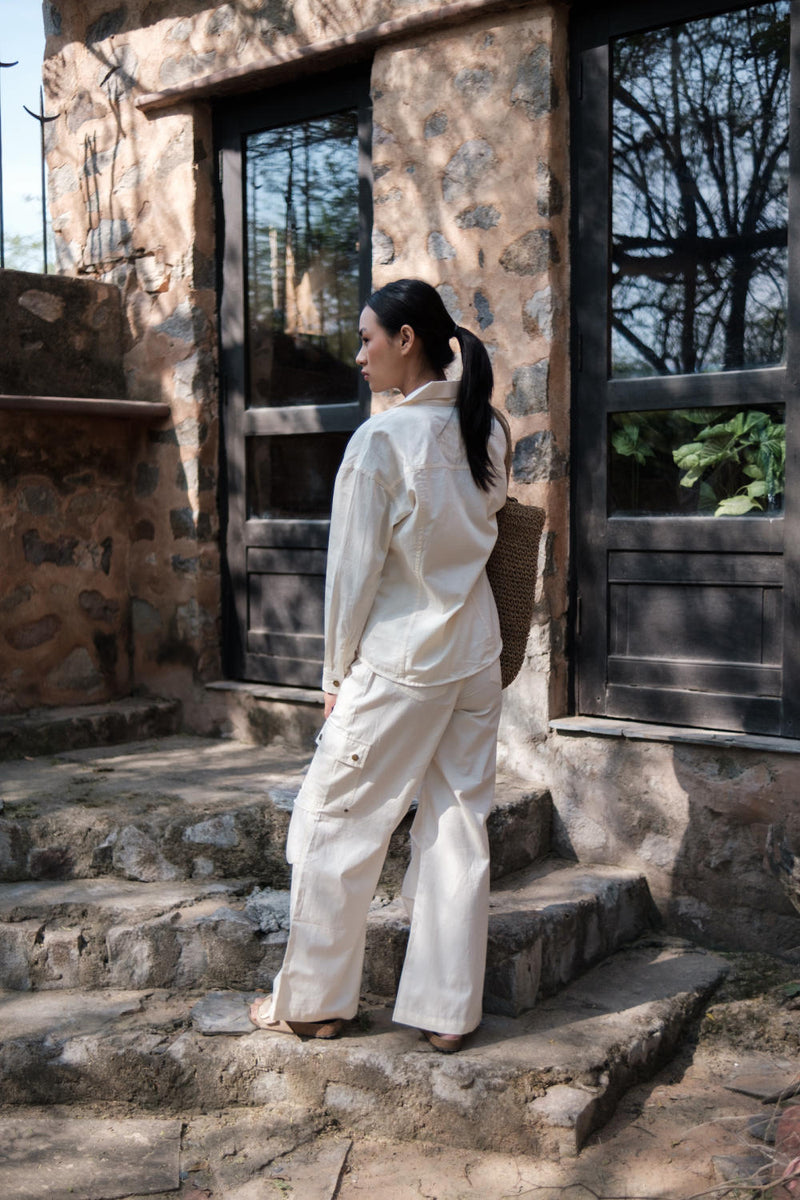 Saigon Parachute Pants-Ecru cotton by The Terra Tribe in ecru color for women in Singapore