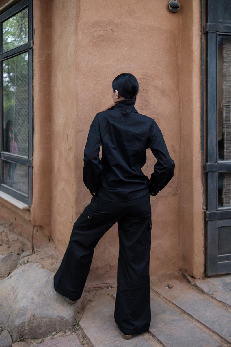 Saigon Parachute Pants-Black cotton by The Terra Tribe in black color for women in Singapore