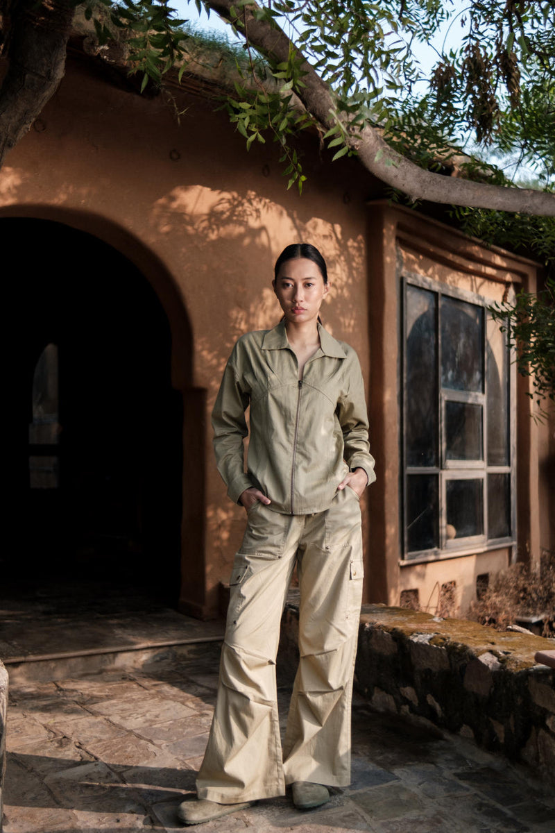 Saigon Parachute Pants-Khaki cotton by The Terra Tribe for women in Singapore