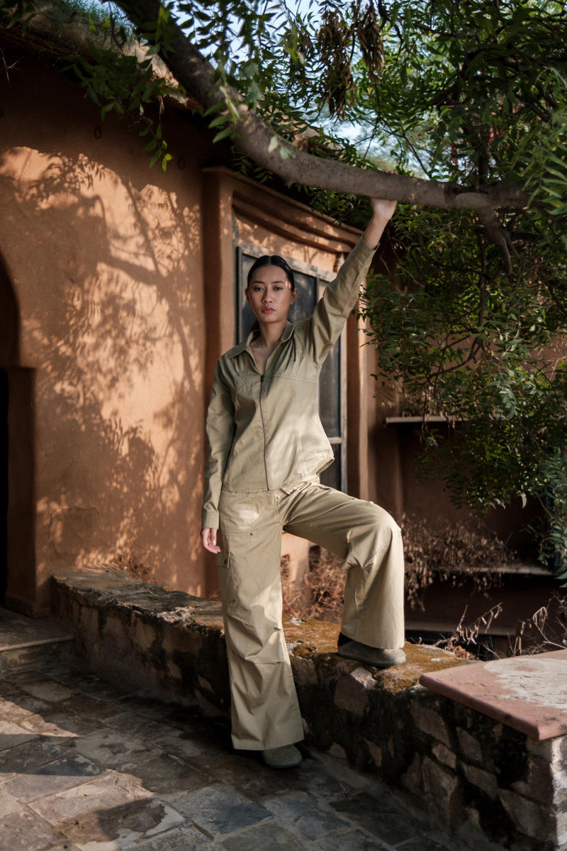 Saigon Parachute Pants-Khaki cotton by The Terra Tribe for women in Singapore