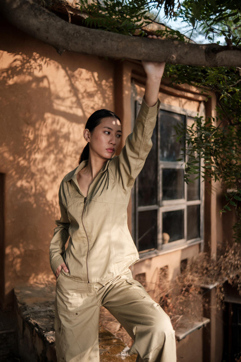 Saigon Parachute Pants-Khaki cotton by The Terra Tribe for women in Singapore