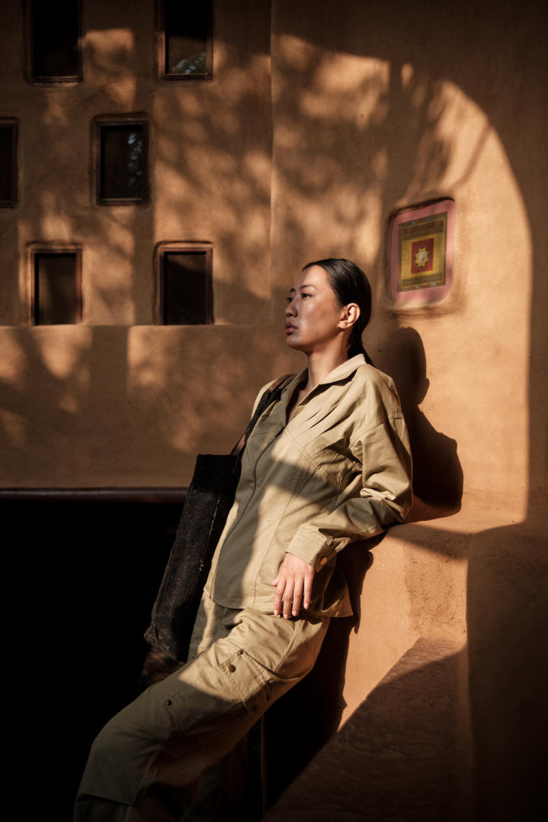 Saigon Parachute Pants-Khaki cotton by The Terra Tribe for women in Singapore