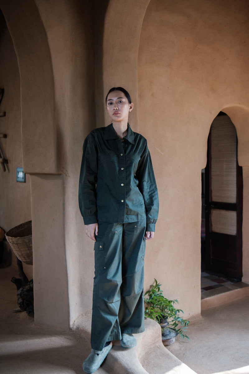 Saigon Parachute Pants-Deep Green cotton by The Terra Tribe in green color for women in Singapore