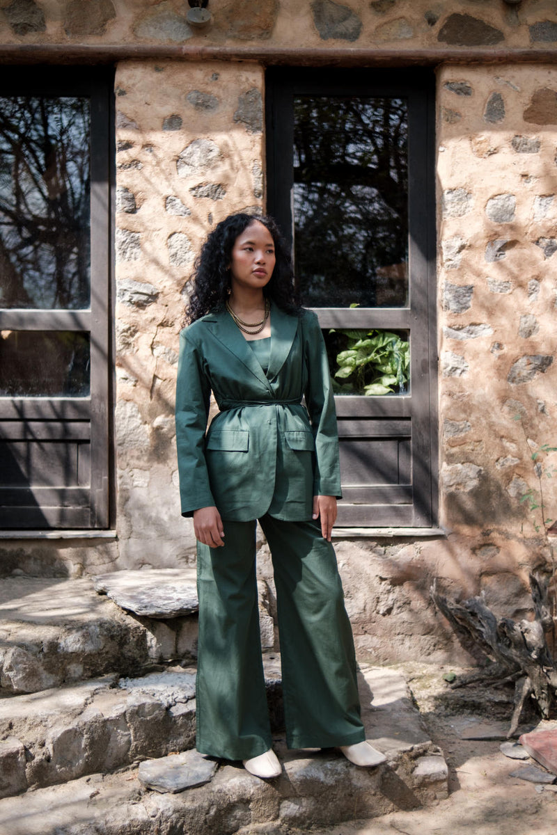 Cambridge Blazer-Deep Green cotton by The Terra Tribe in green color for women in Singapore