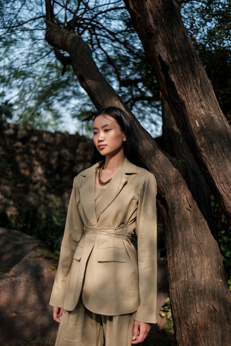 Cambridge Blazer-Khaki cotton by The Terra Tribe for women in Singapore