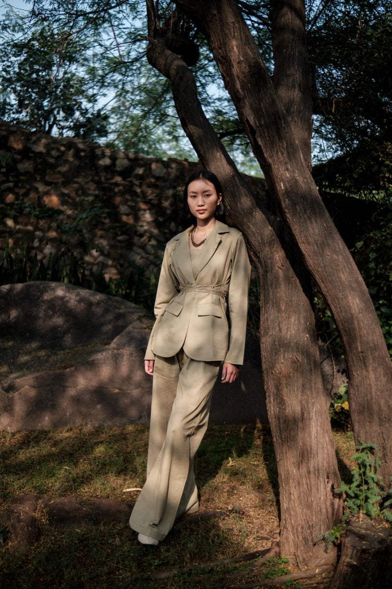 Cambridge Blazer-Khaki cotton by The Terra Tribe for women in Singapore