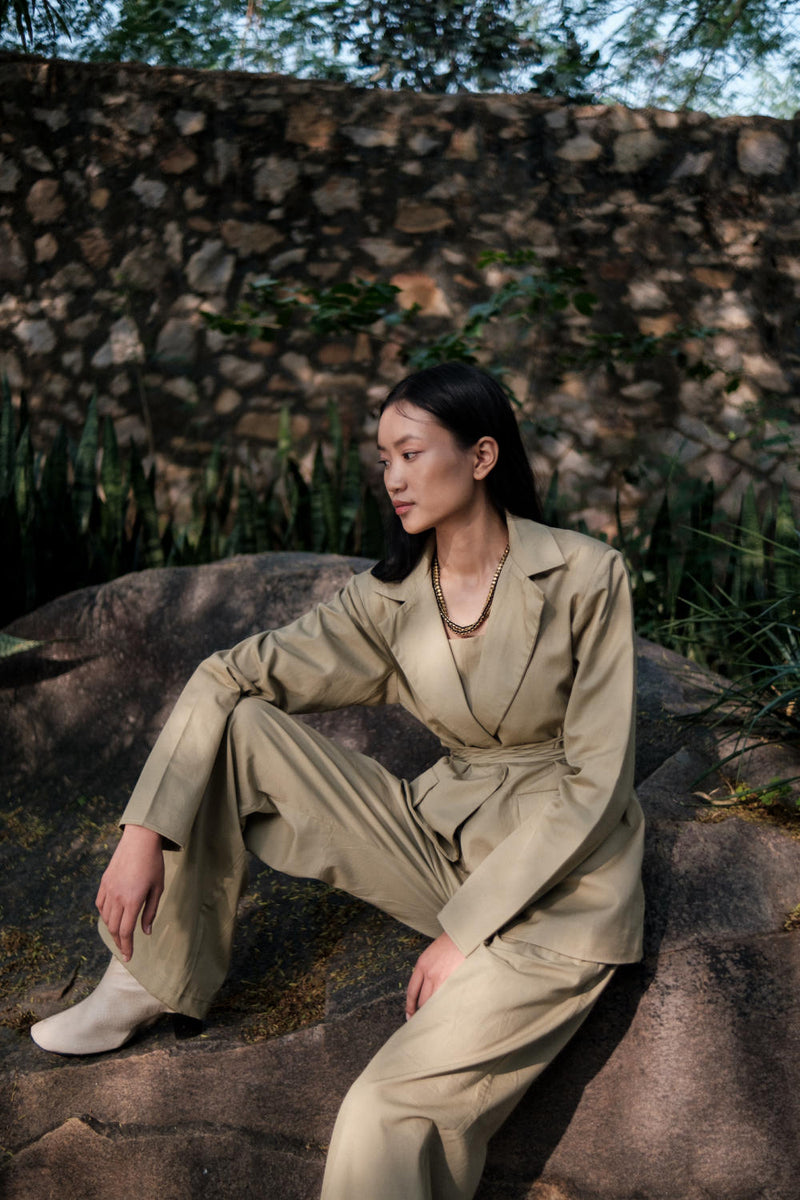 Cambridge Blazer-Khaki cotton by The Terra Tribe for women in Singapore