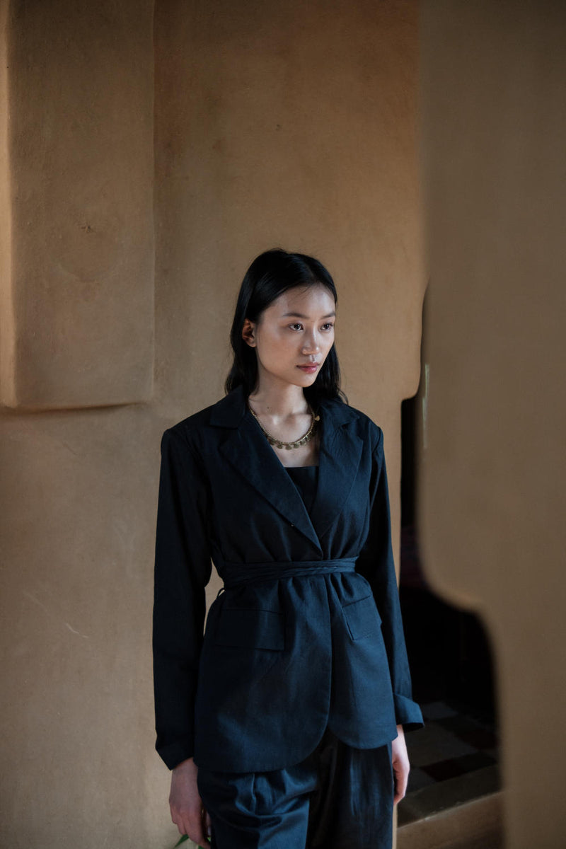 Cambridge Blazer-Black cotton by The Terra Tribe in black color for women in Singapore