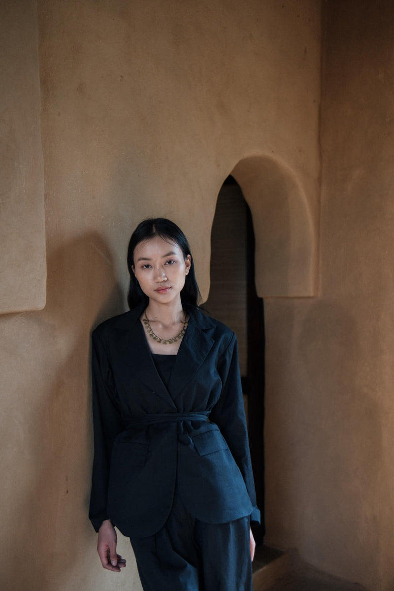 Cambridge Blazer-Black cotton by The Terra Tribe in black color for women in Singapore