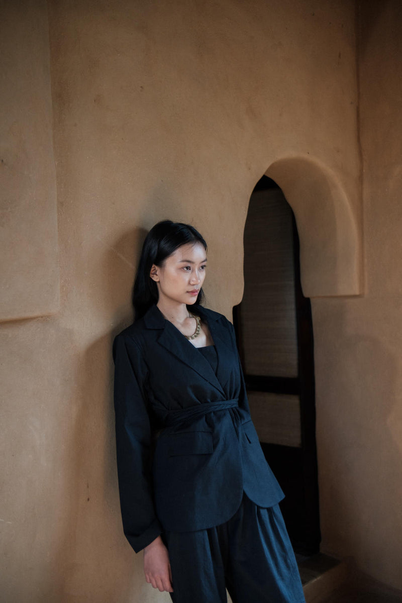 Cambridge Blazer-Black cotton by The Terra Tribe in black color for women in Singapore