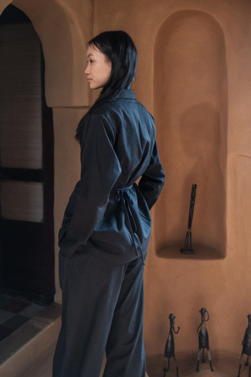 Cambridge Blazer-Black cotton by The Terra Tribe in black color for women in Singapore