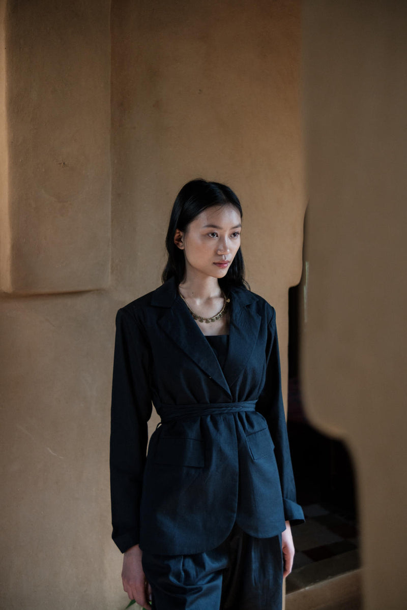 Cambridge Blazer-Black cotton by The Terra Tribe in black color for women in Singapore