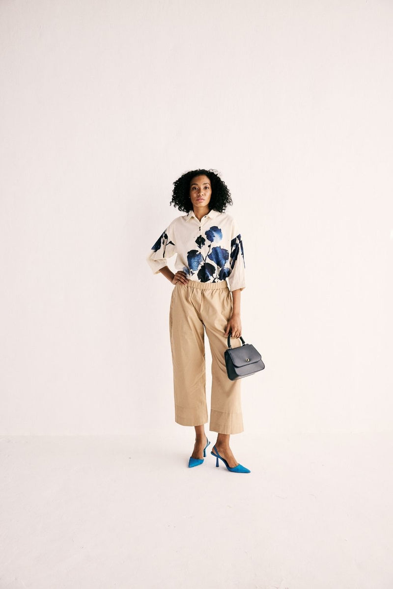 SAND TROUSERS oxford by Khara Kapas in beige for women in Singapore