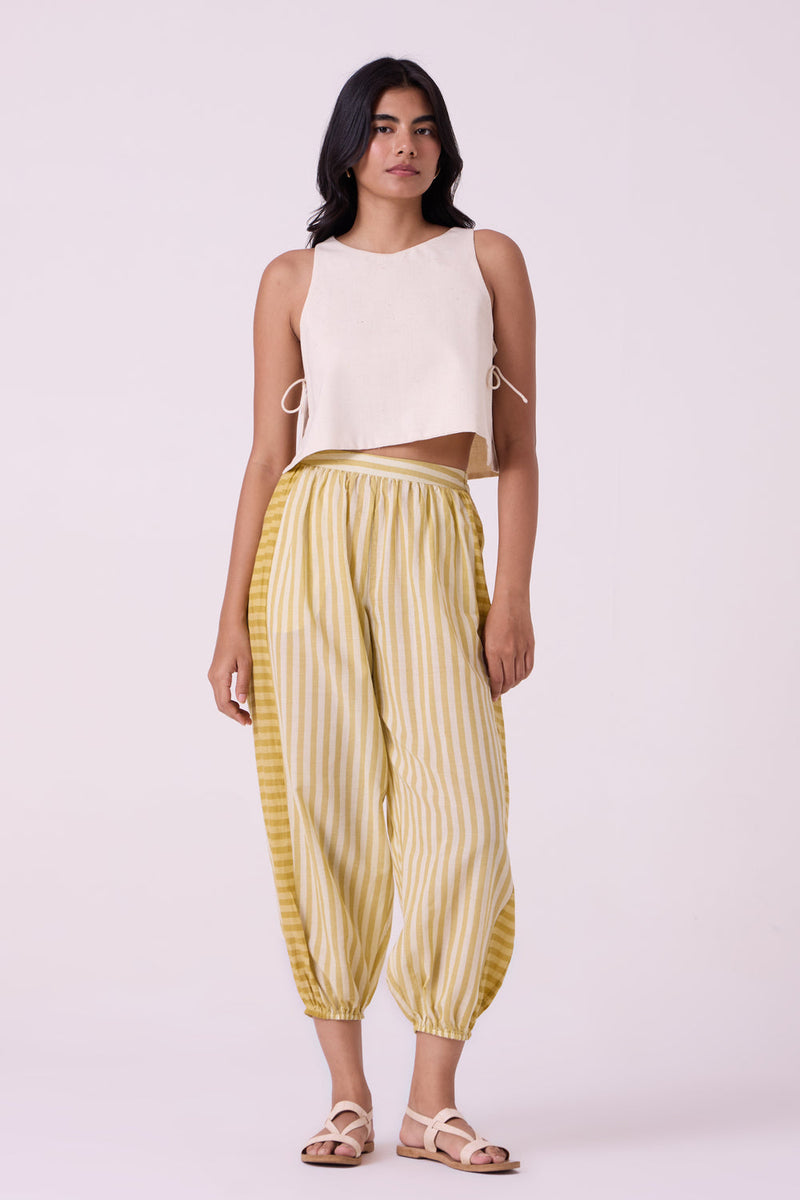 Akari Yellow Striped Handwoven Pants handwoven cotton pant/trouser by The Summer House in yellow for women in Singapore