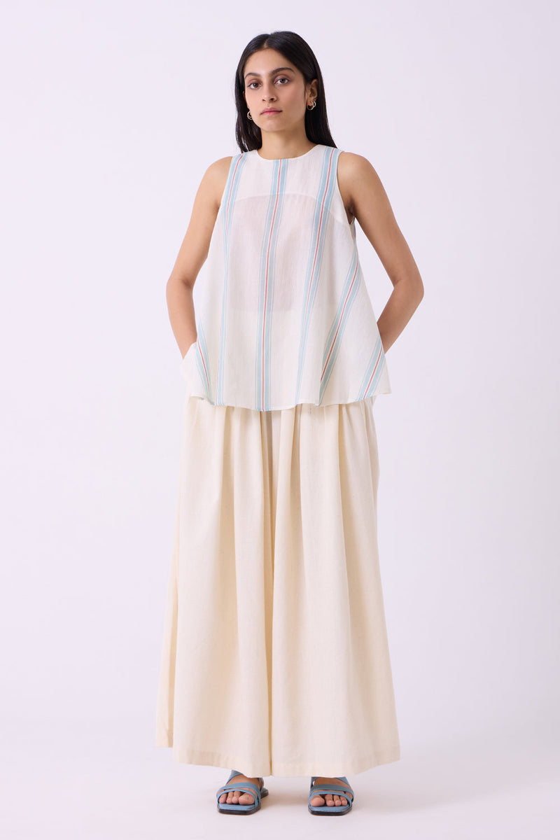 Takumi Off White Handwoven Pleated Pants handspun & handwoven cotton pant/trouser by The Summer House in off white for women in Singapore