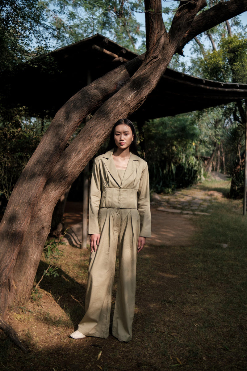Milano Blazer-Khaki cotton by The Terra Tribe for women in Singapore
