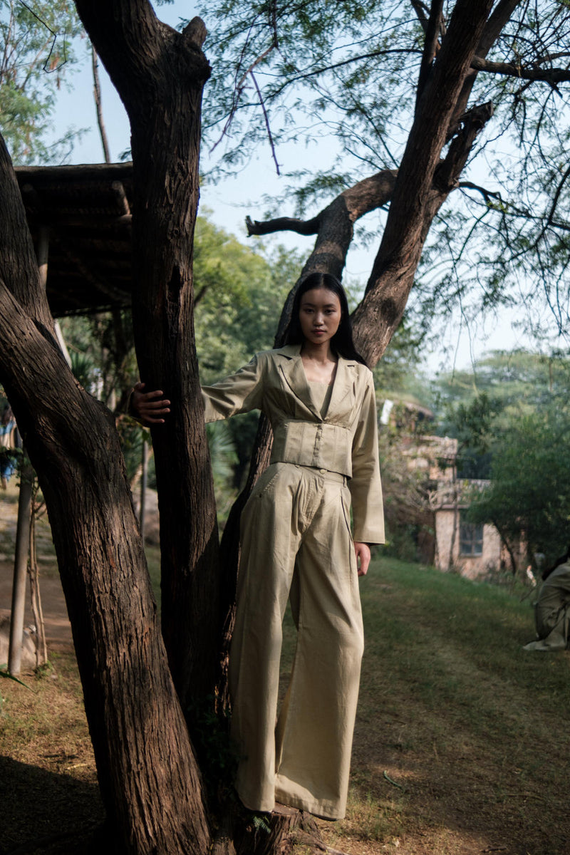 Milano Blazer-Khaki cotton by The Terra Tribe for women in Singapore