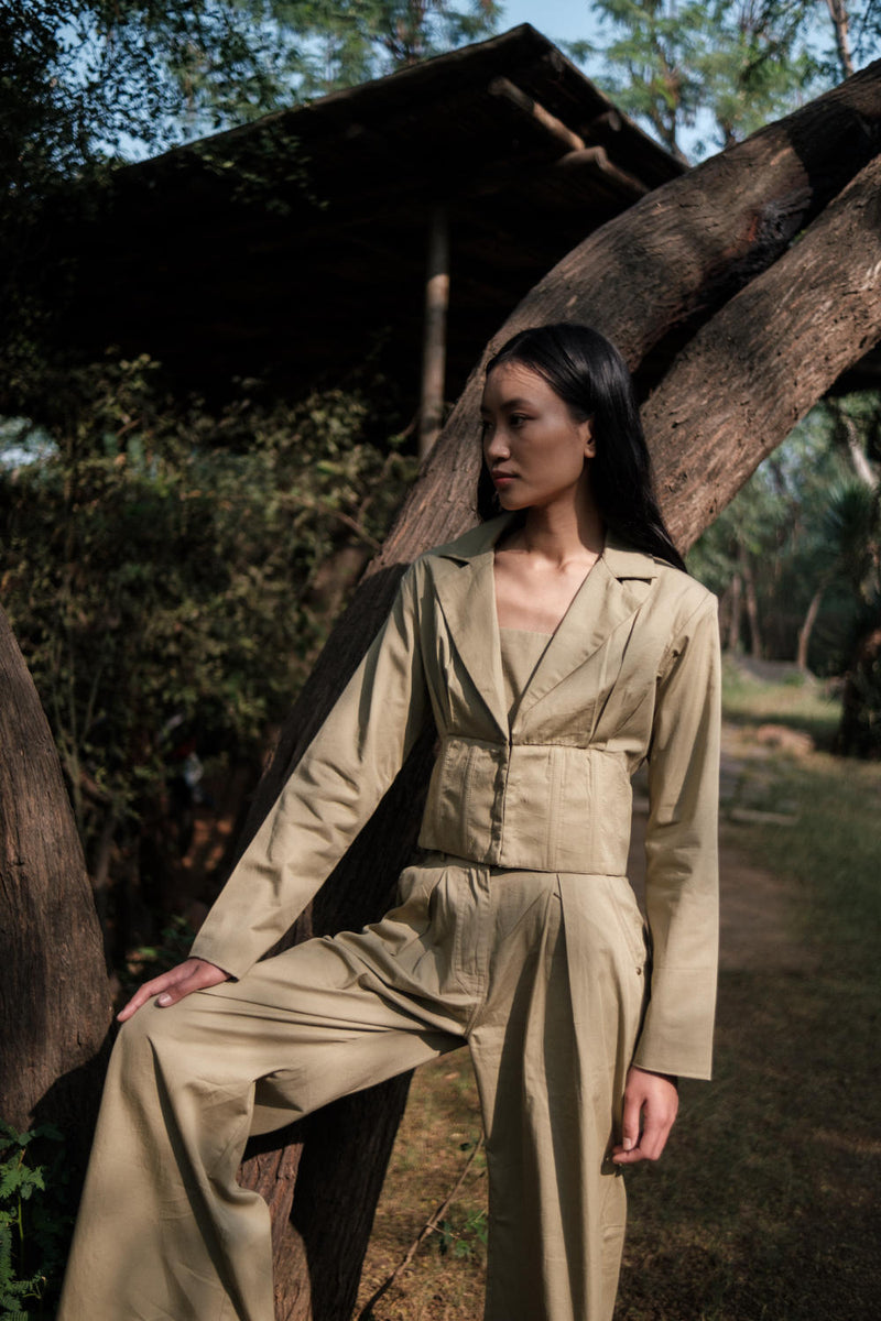 Milano Blazer-Khaki cotton by The Terra Tribe for women in Singapore