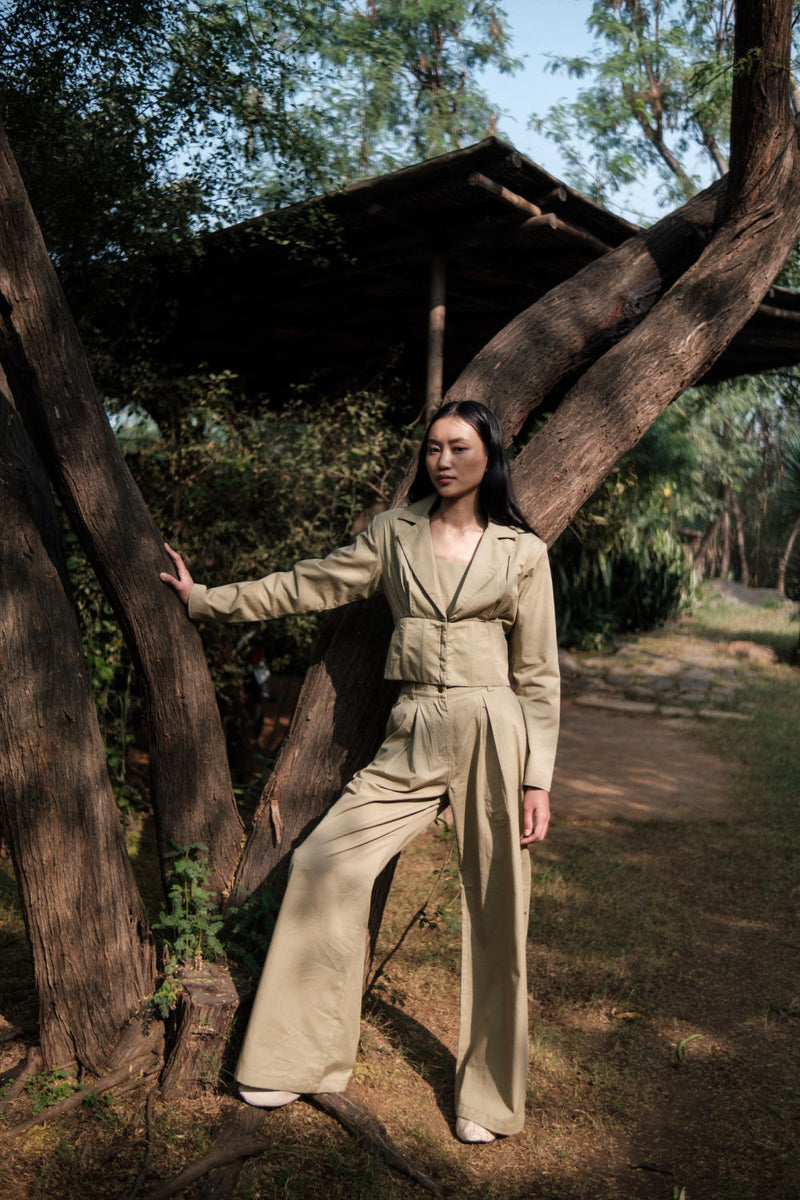 Milano Blazer-Khaki cotton by The Terra Tribe for women in Singapore