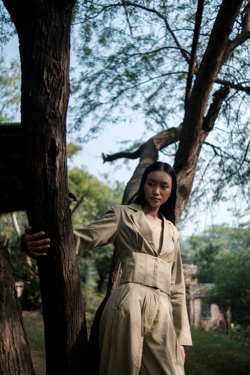 Milano Blazer-Khaki cotton by The Terra Tribe for women in Singapore