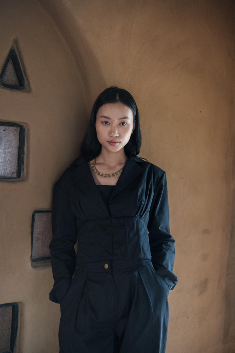 Milano Blazer-Black cotton by The Terra Tribe in black color for women in Singapore
