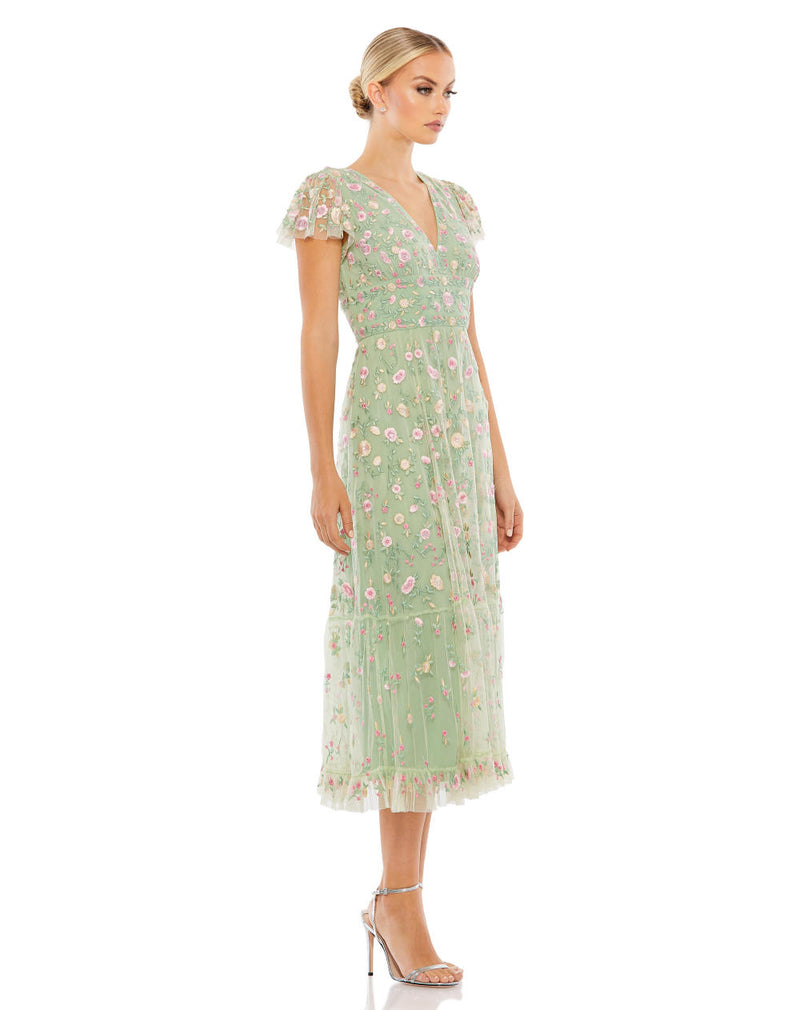 MD-35104 Midi Embroidered Dress-Green by Mac Duggal in green color for women in Singapore